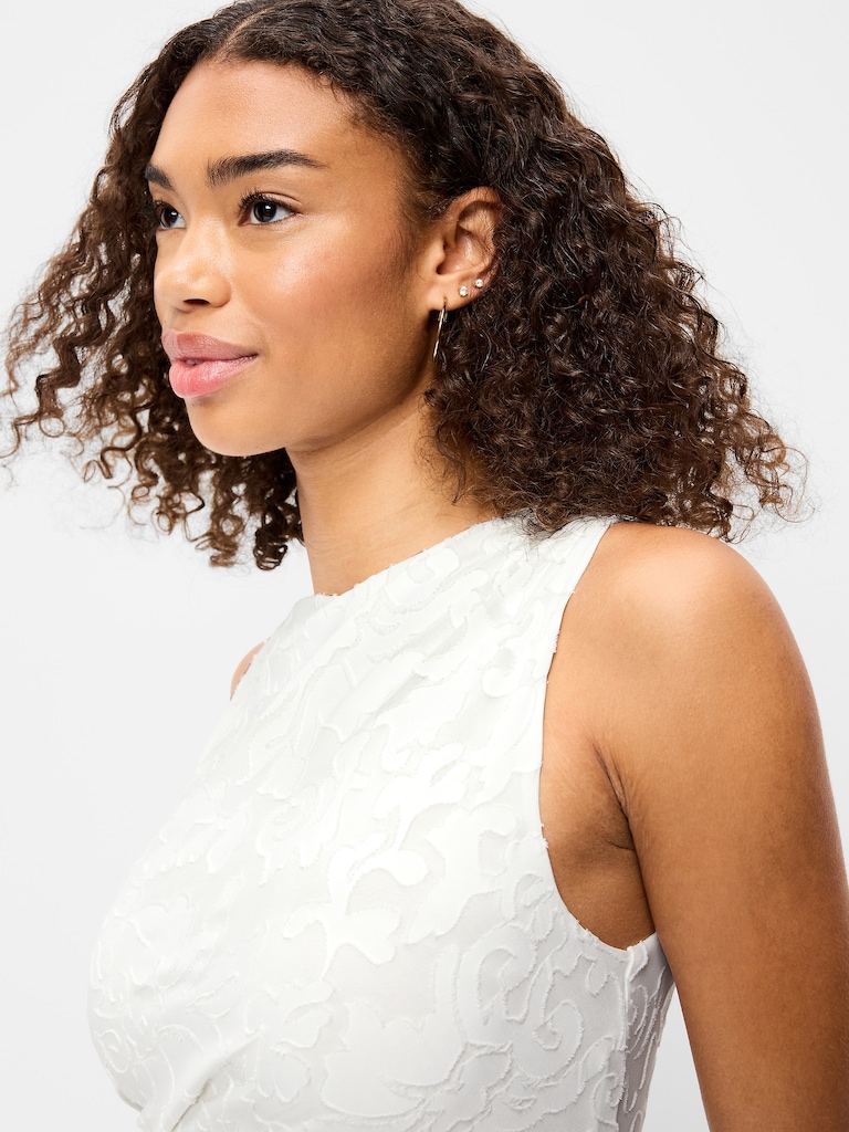 Side-Drape Jersey Jaquard Midi Dress