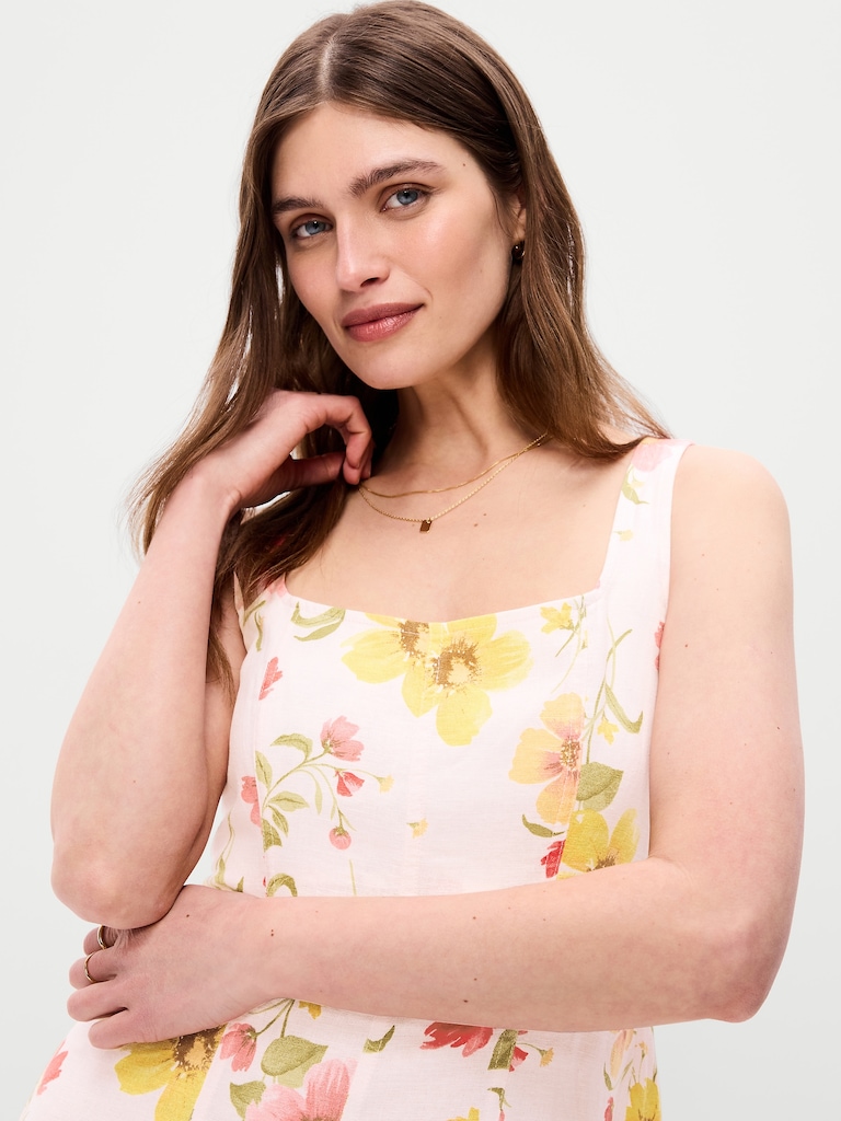 Fit & Flare Sleeveless Linen-Blend Midi Dress