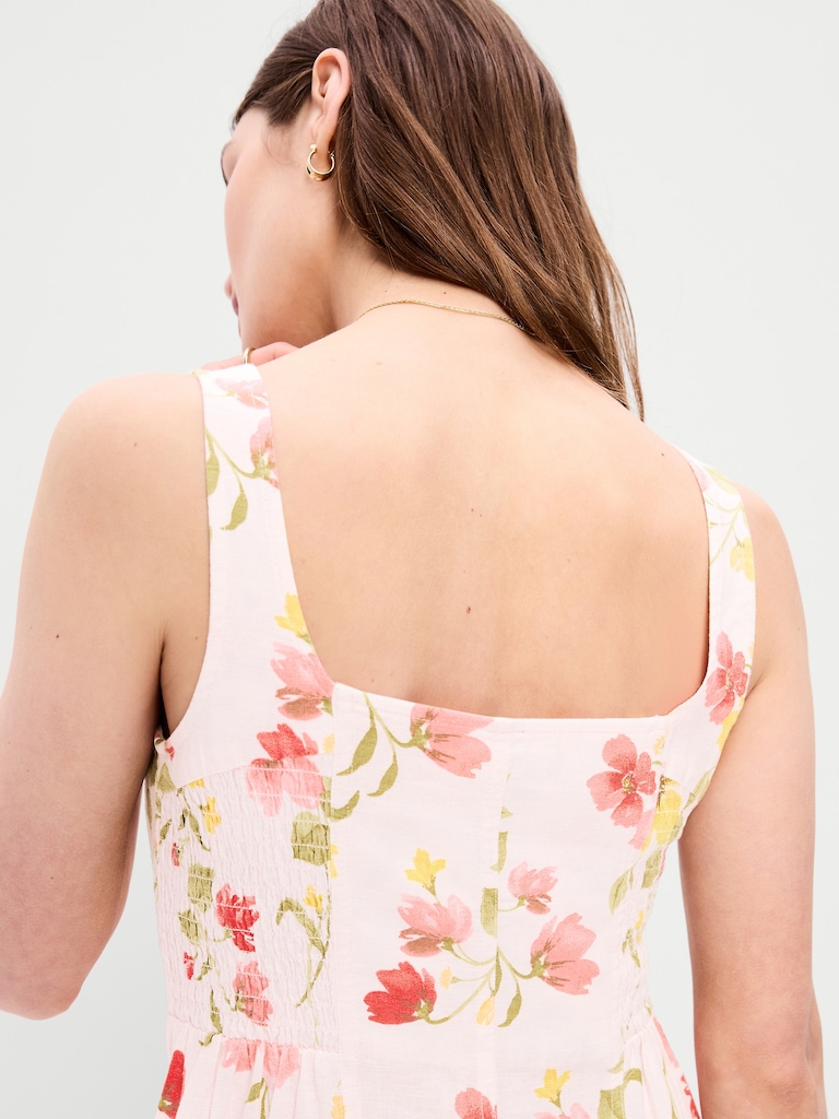 Fit & Flare Sleeveless Linen-Blend Midi Dress