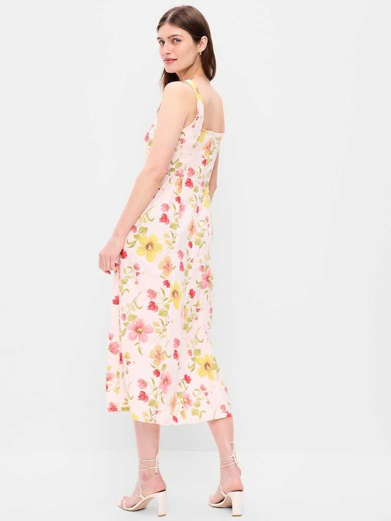 Fit & Flare Sleeveless Linen-Blend Midi Dress