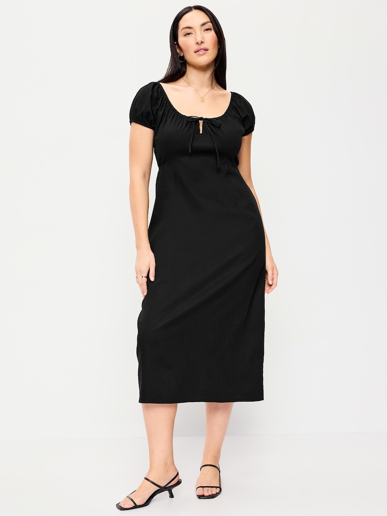 Short-Sleeve Scoop-Neck Midi Dress