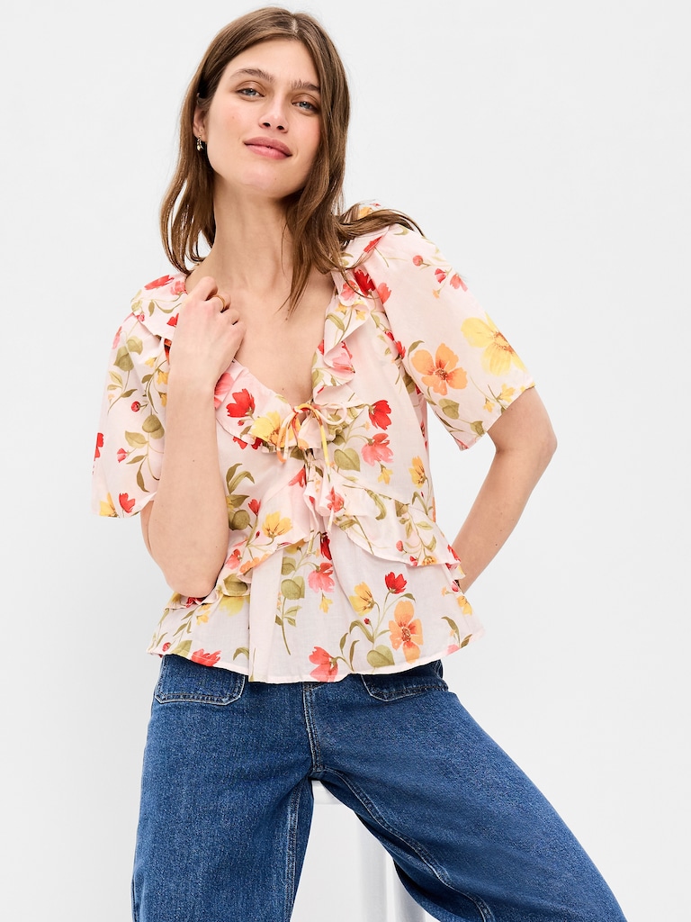 Ruffle Tie-Front Top