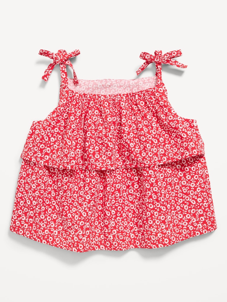 Printed Sleeveless Crinkle Tie-Strap Top for Toddler Girls