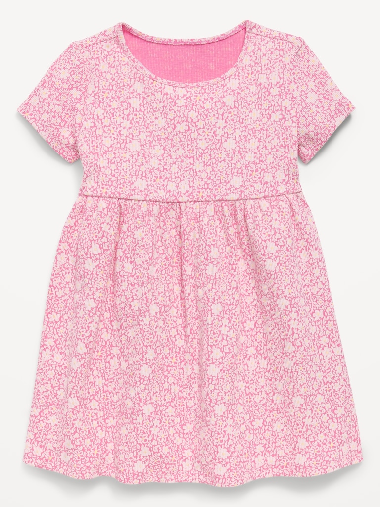 Printed Short-Sleeve Ribbed Dress for Toddler Girls