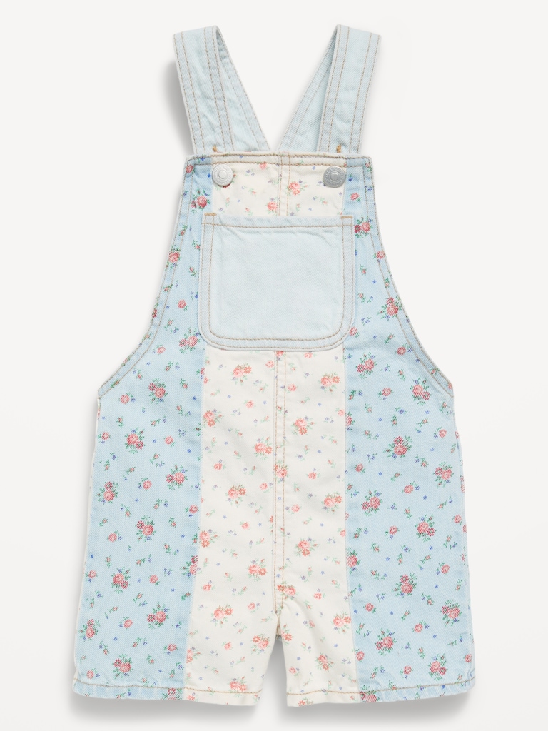 Printed Baggy Denim Shortalls for Toddler Girls