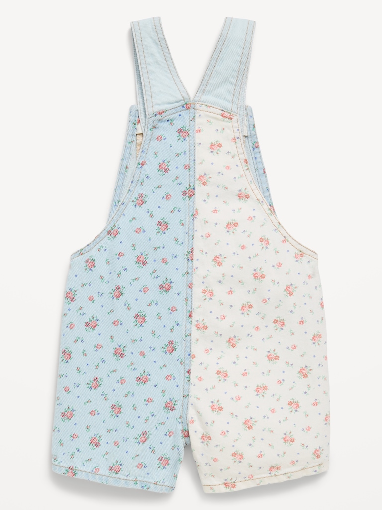 Printed Baggy Denim Shortalls for Toddler Girls