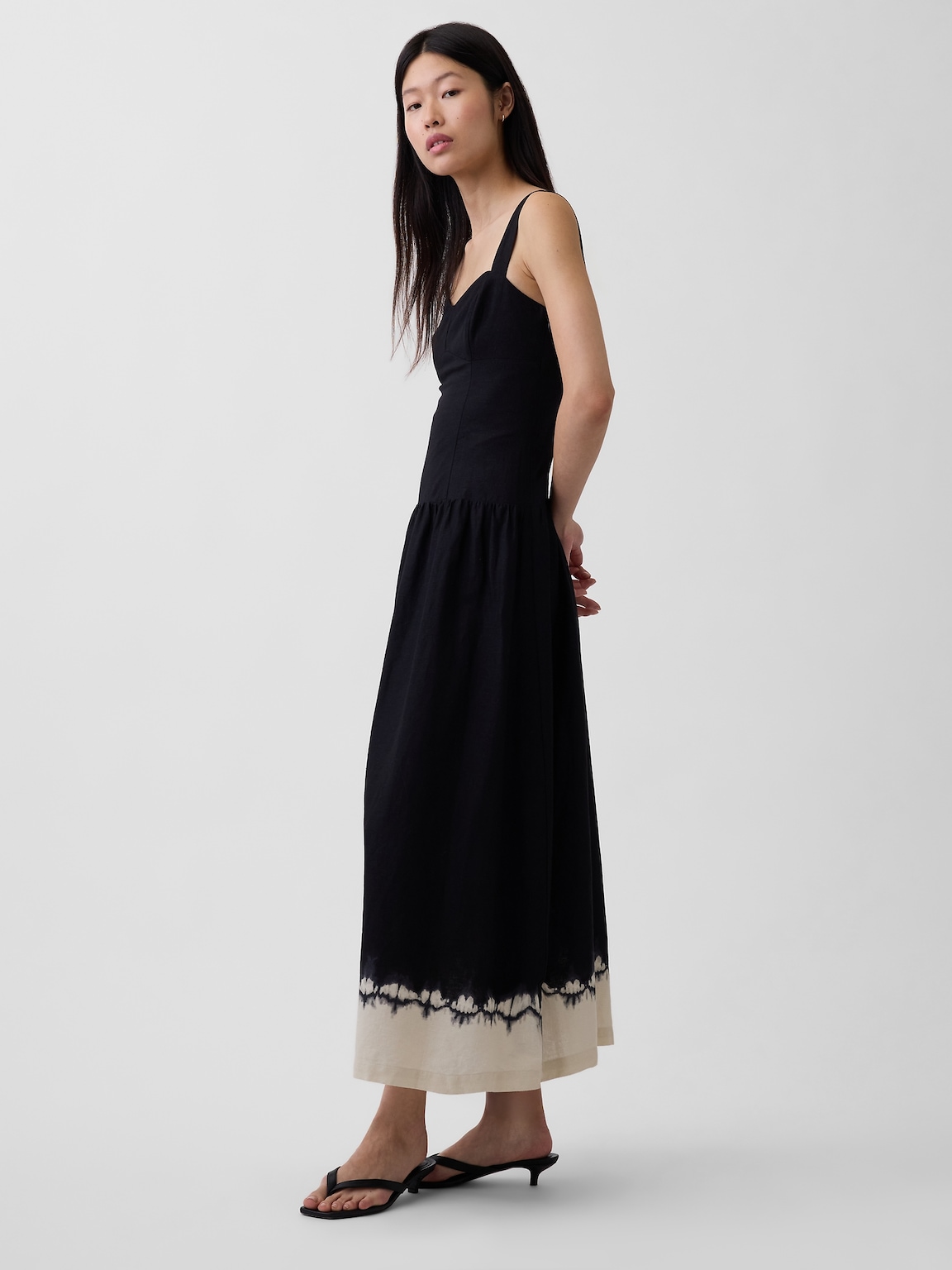 Linen-Blend Drop-Waist Corset Maxi Dress
