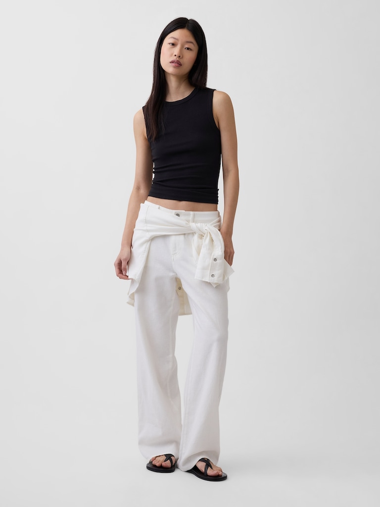 Linen-Cotton Wide-Leg Pants