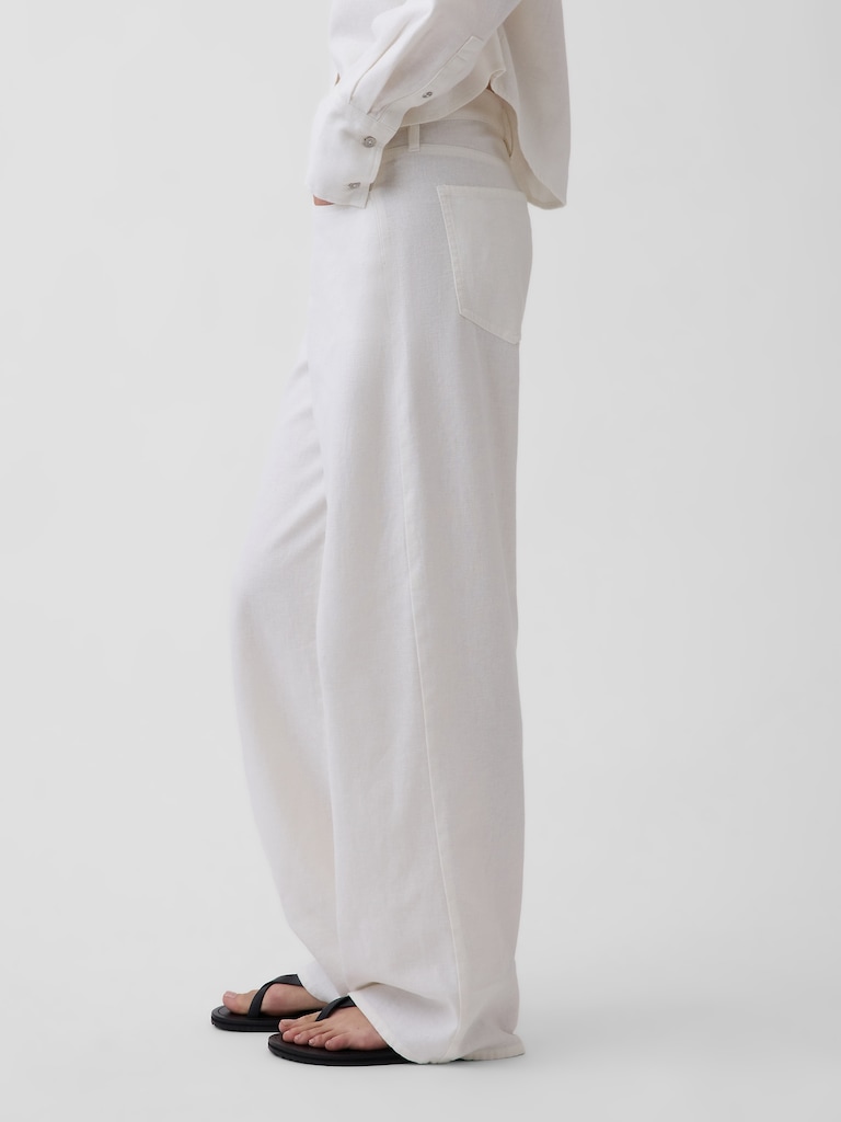 Linen-Cotton Wide-Leg Pants