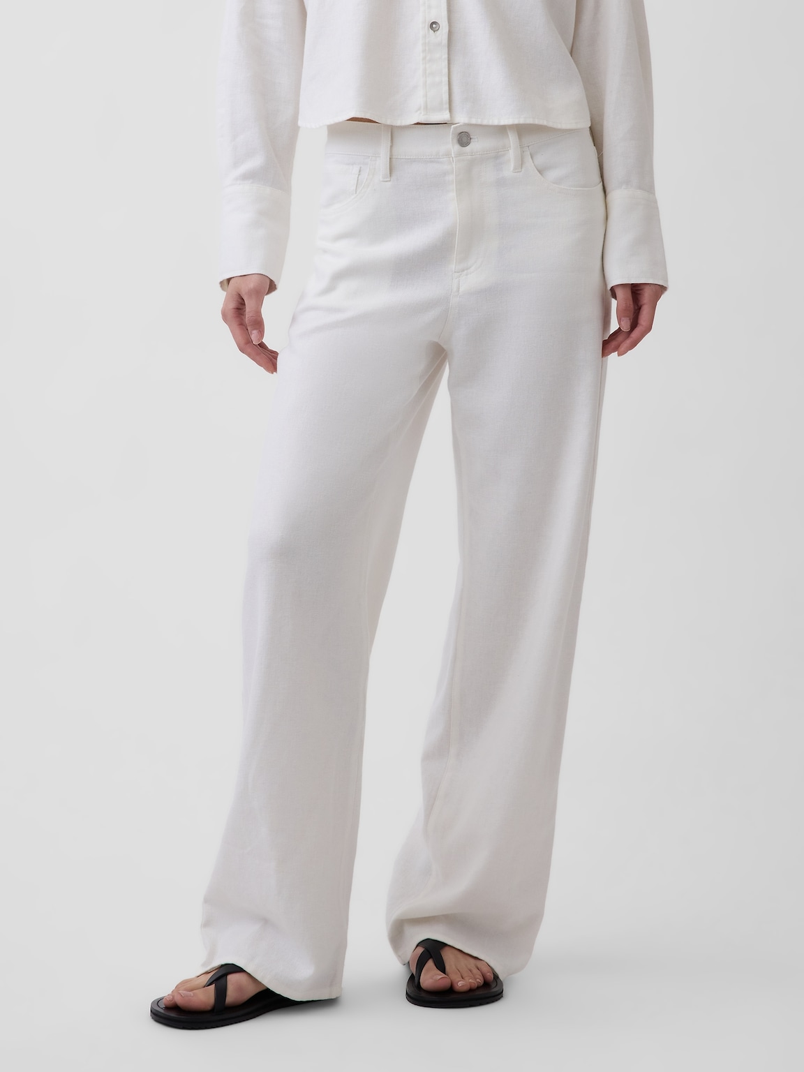 Linen-Cotton Wide-Leg Pants