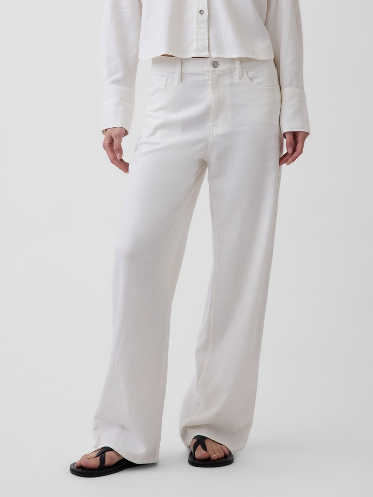 Linen-Cotton Wide-Leg Pants