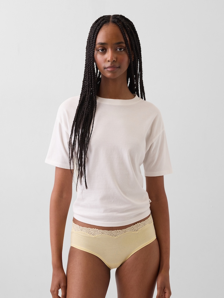 Organic Stretch Cotton Lace-Trim Hipster