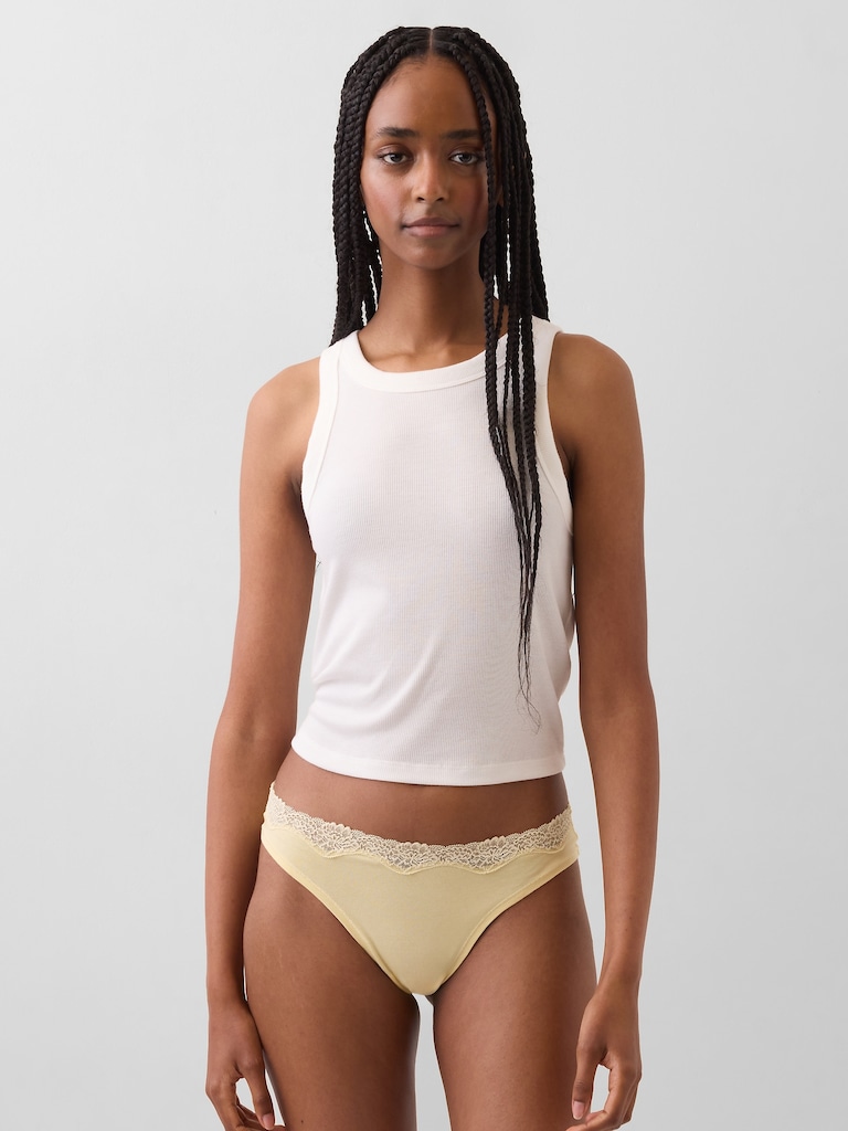 Organic Stretch Cotton Lace-Trim Thong