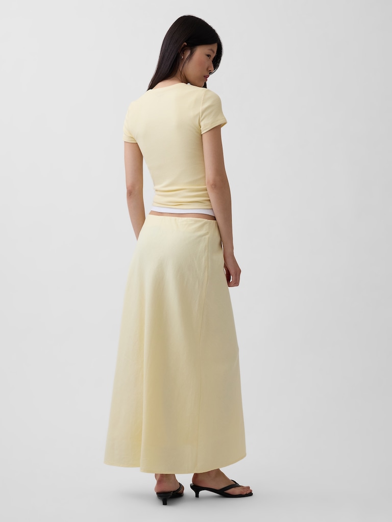 Linen-Blend Maxi Slip Skirt