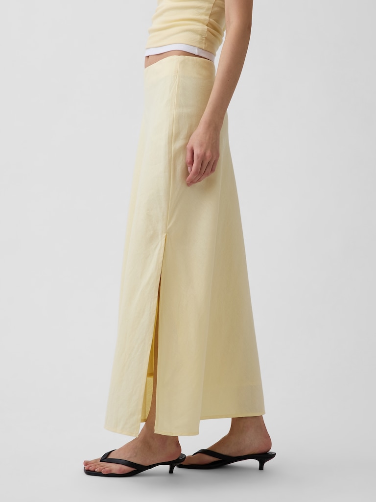 Linen-Blend Maxi Slip Skirt