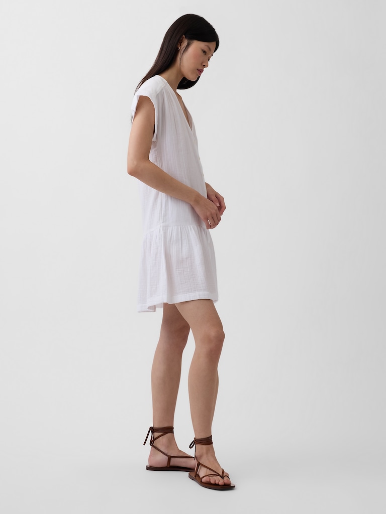 Cotton Gauze V-Neck Tunic Dress