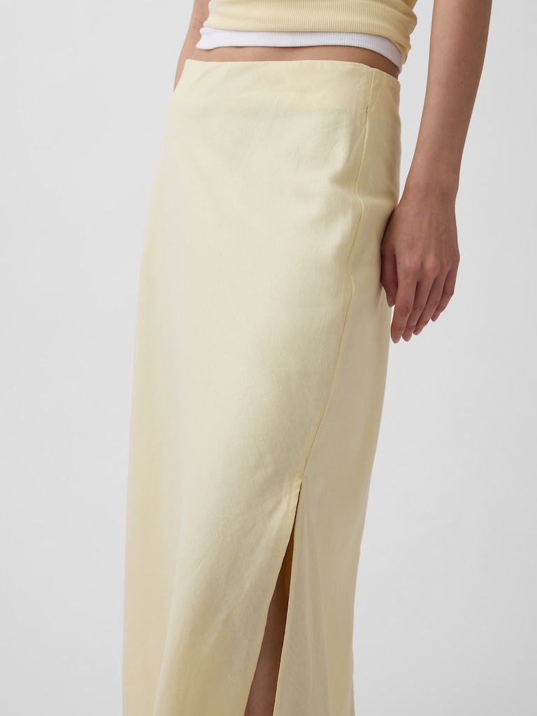 Linen-Blend Maxi Slip Skirt