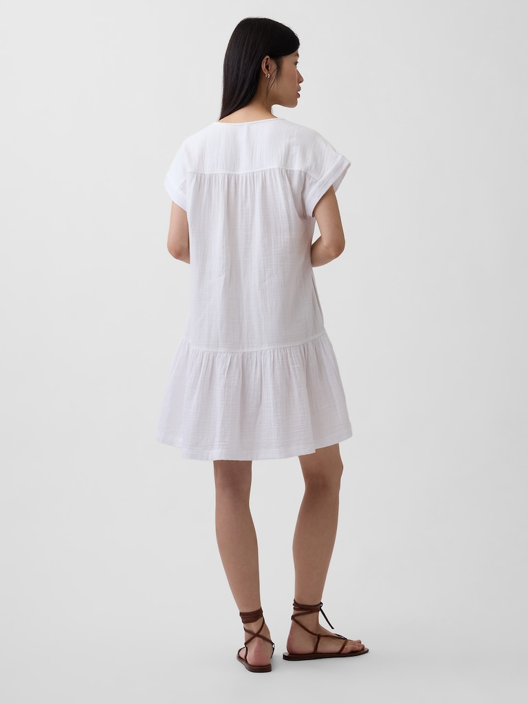 Cotton Gauze V-Neck Tunic Dress