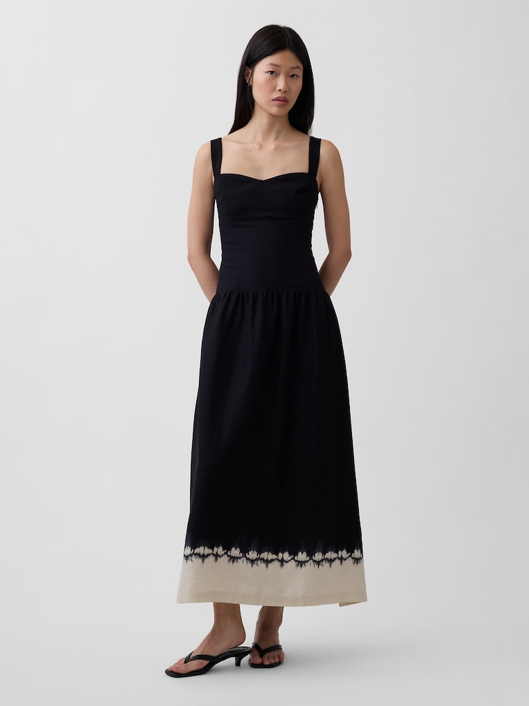Linen-Blend Drop-Waist Corset Maxi Dress