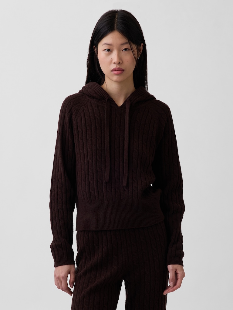 CashSoft Relaxed Cable-Knit Hoodie