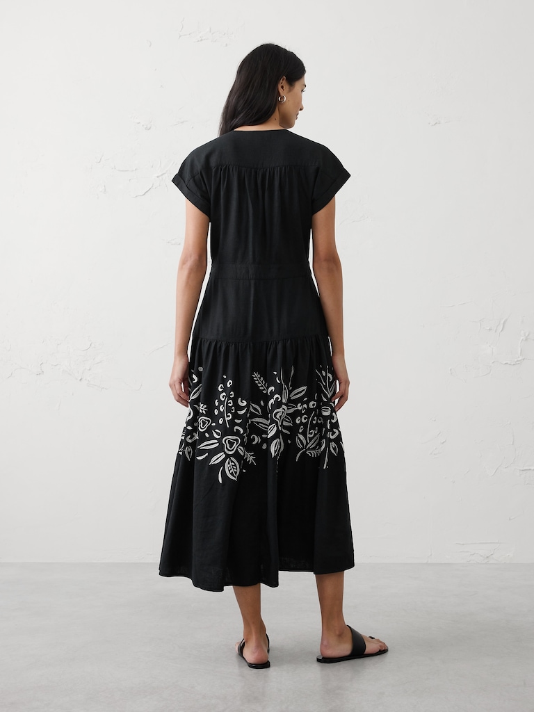Embroidered Tiered Midi Dress