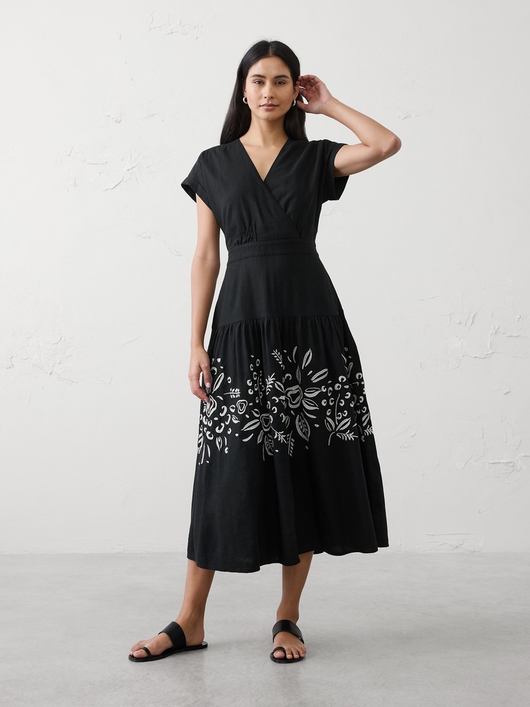 Embroidered Tiered Midi Dress