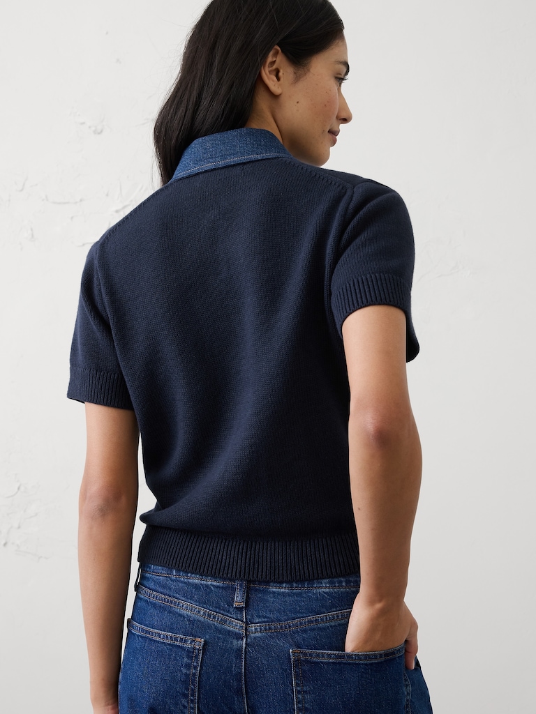 Denim Collar Sweater Polo