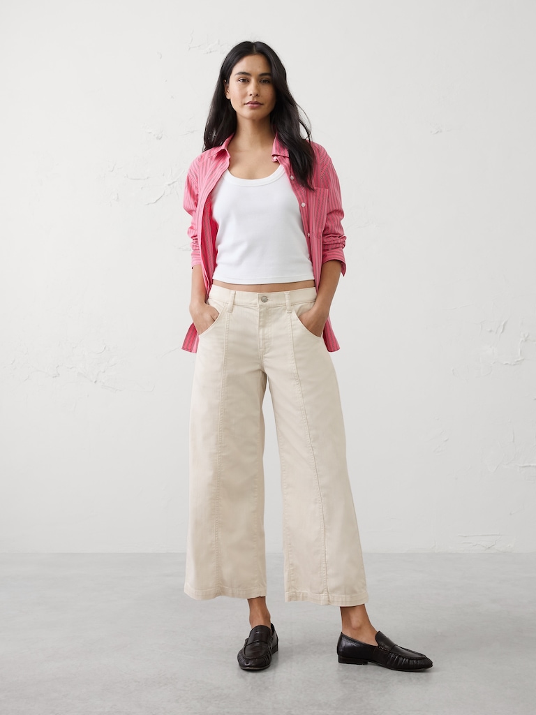 Wide-Leg Mid-Rise Summer Weight Cropped Jean