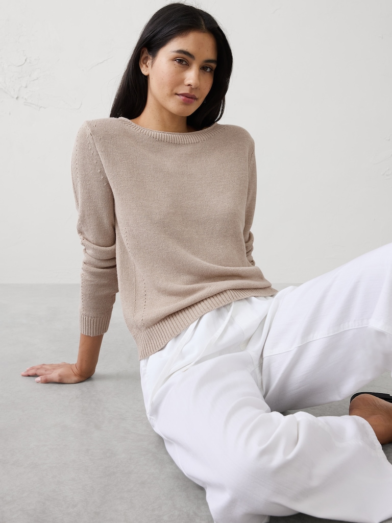 Ramie-Cotton Pointelle Sweater