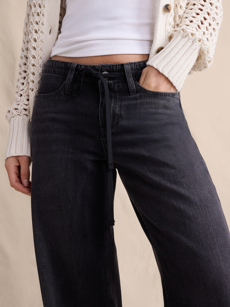 Mid-Rise Wide-Leg Drawstring Jean