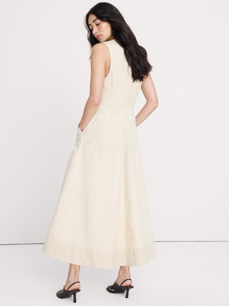 Cotton Canvas Utility Pocket Maxi Dress