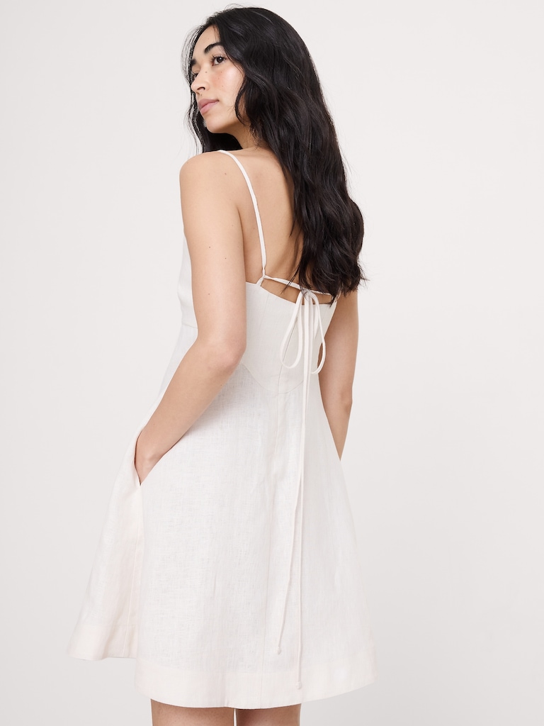 Linen Strappy Empire-Waist Mini Dress