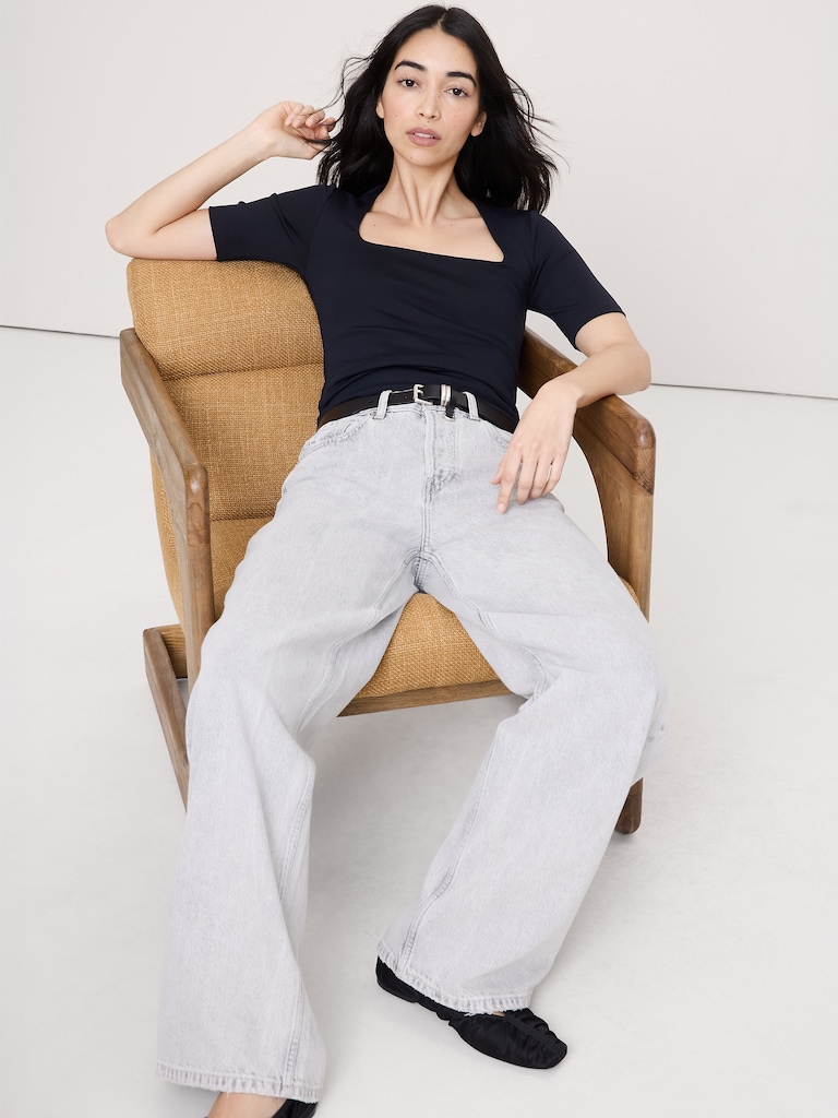 Sculpted-Stretch Square-Neck Top