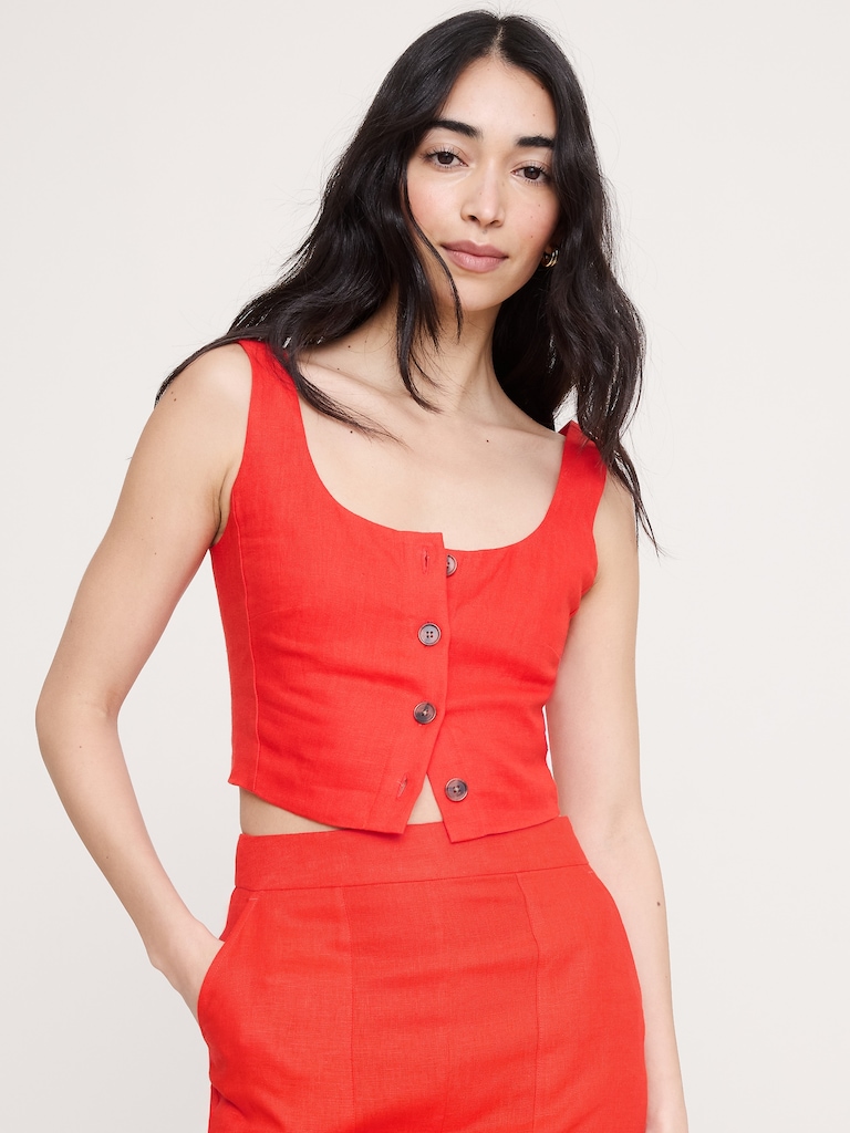 Linen Square-Neck Cropped Tank