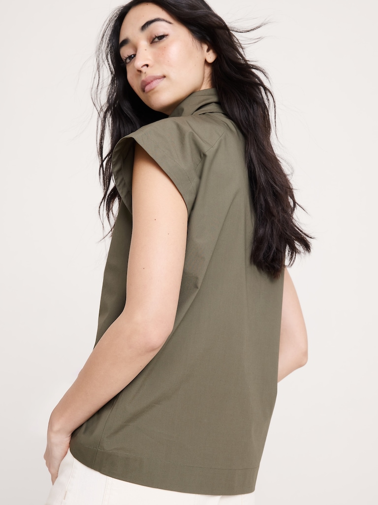 Cotton Poplin Cowl Neck Tunic