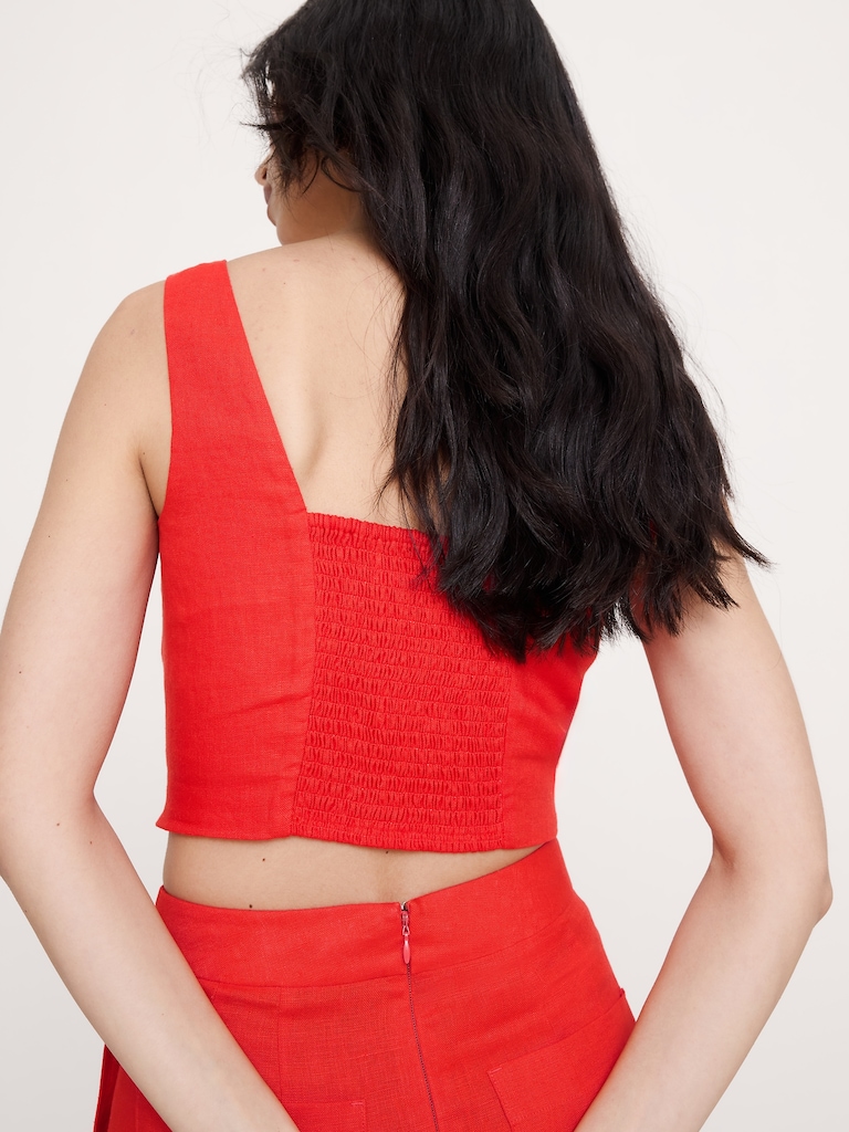 Linen Square-Neck Cropped Tank