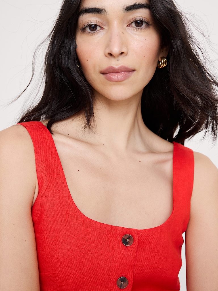 Linen Square-Neck Cropped Tank