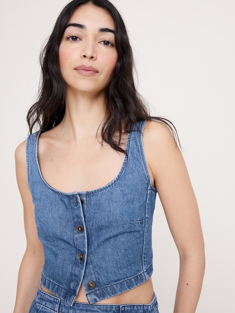 Denim Square-Neck Cropped Tank