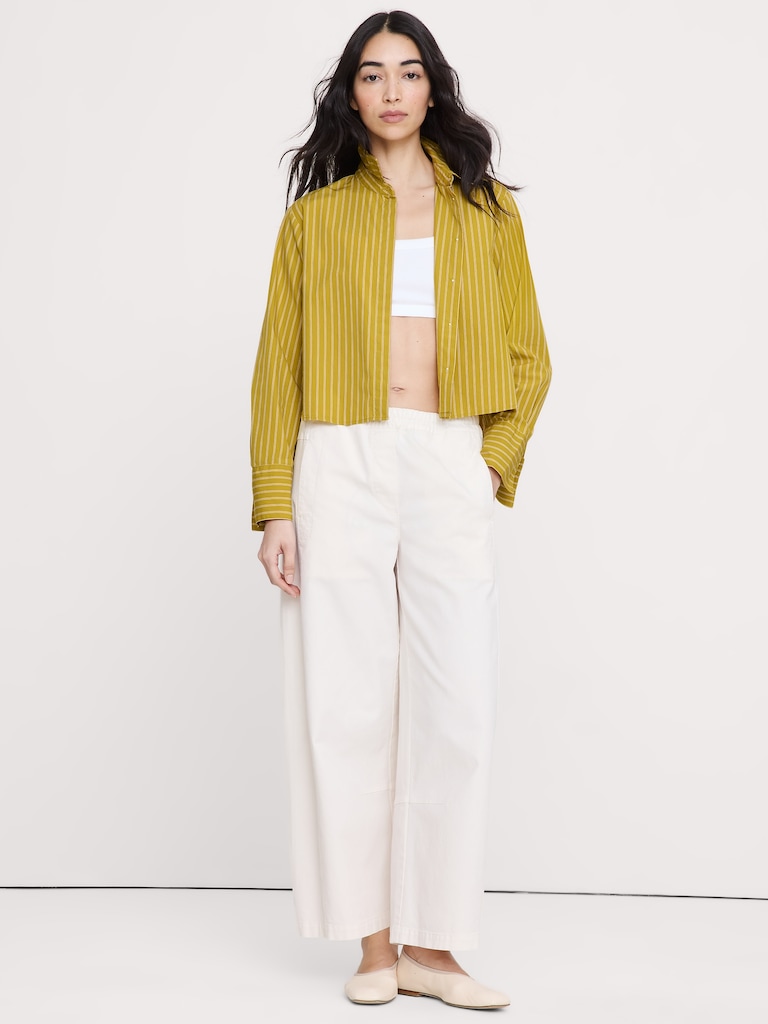 Cropped Cotton Poplin Shirt with Elbow Patches
