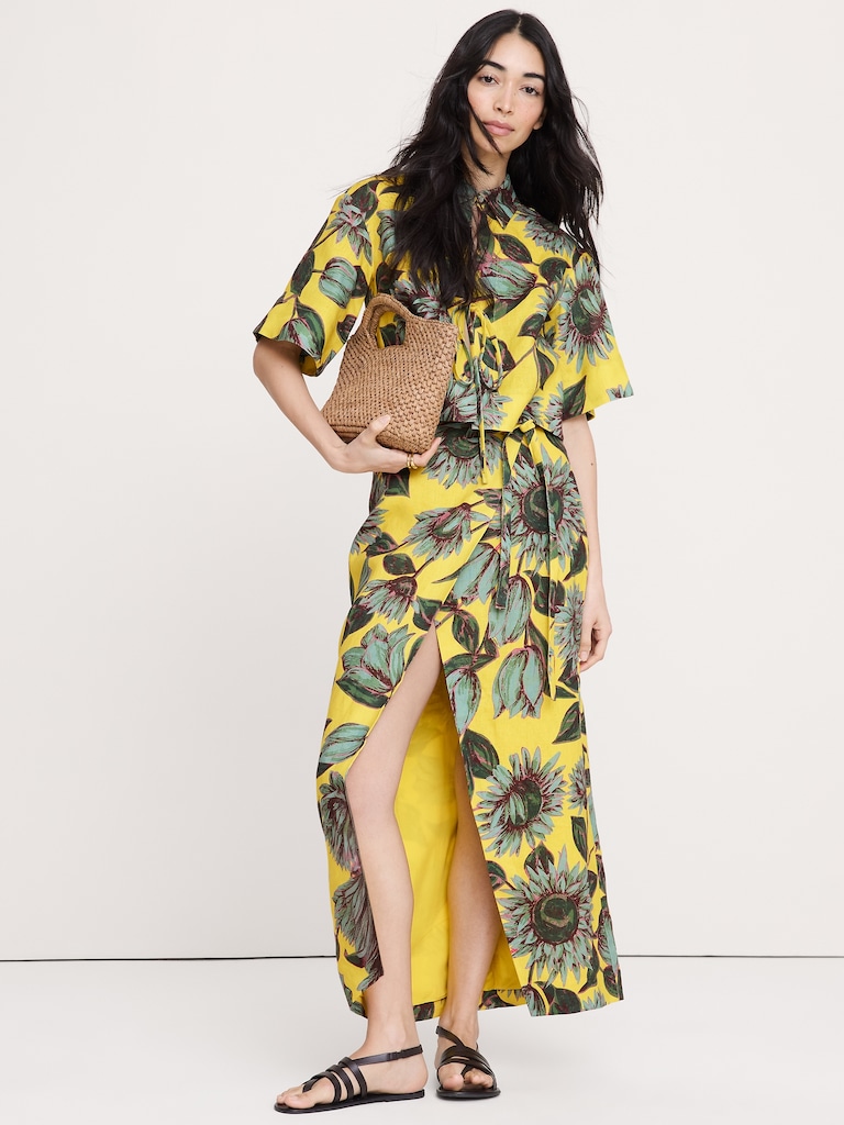 Linen Wrap Maxi Skirt