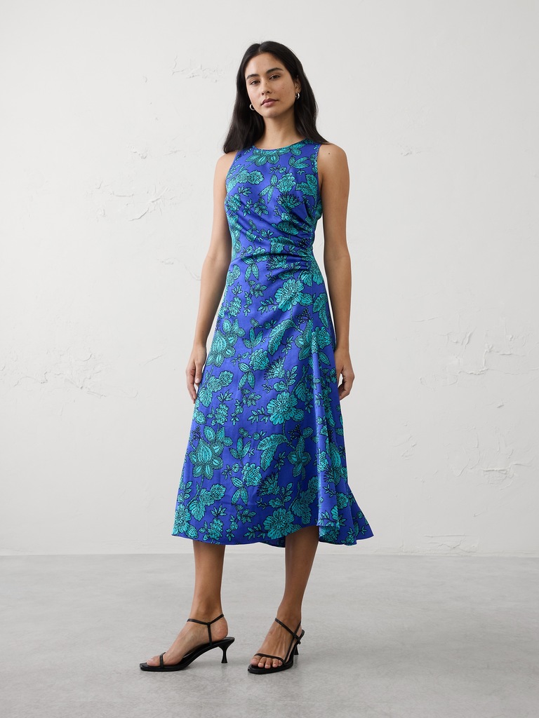 Racer Side-Shirred Midi Dress