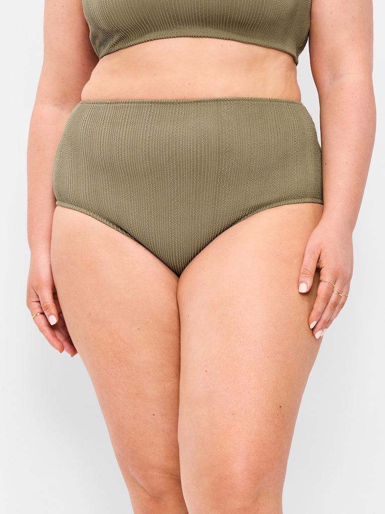High-Waisted Ribbed Bikini Swim Bottoms