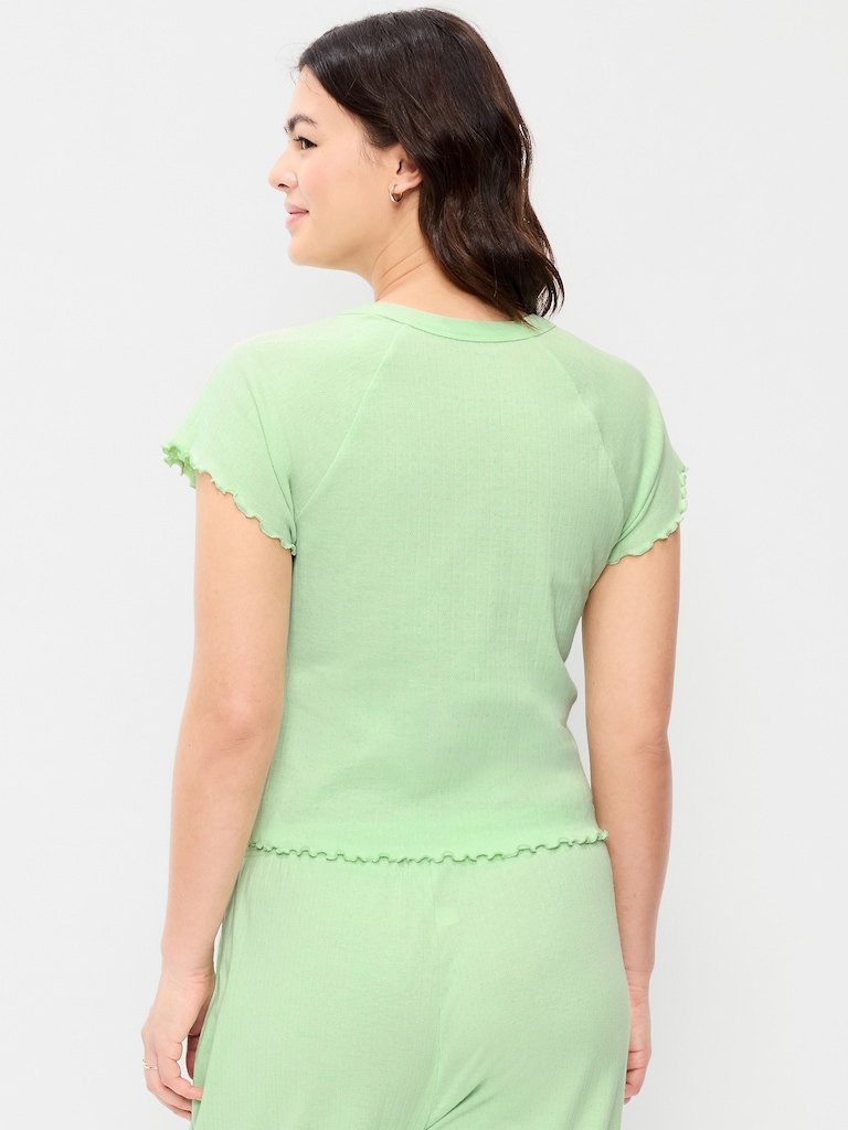 Short-Sleeve Pointelle Sleep Top