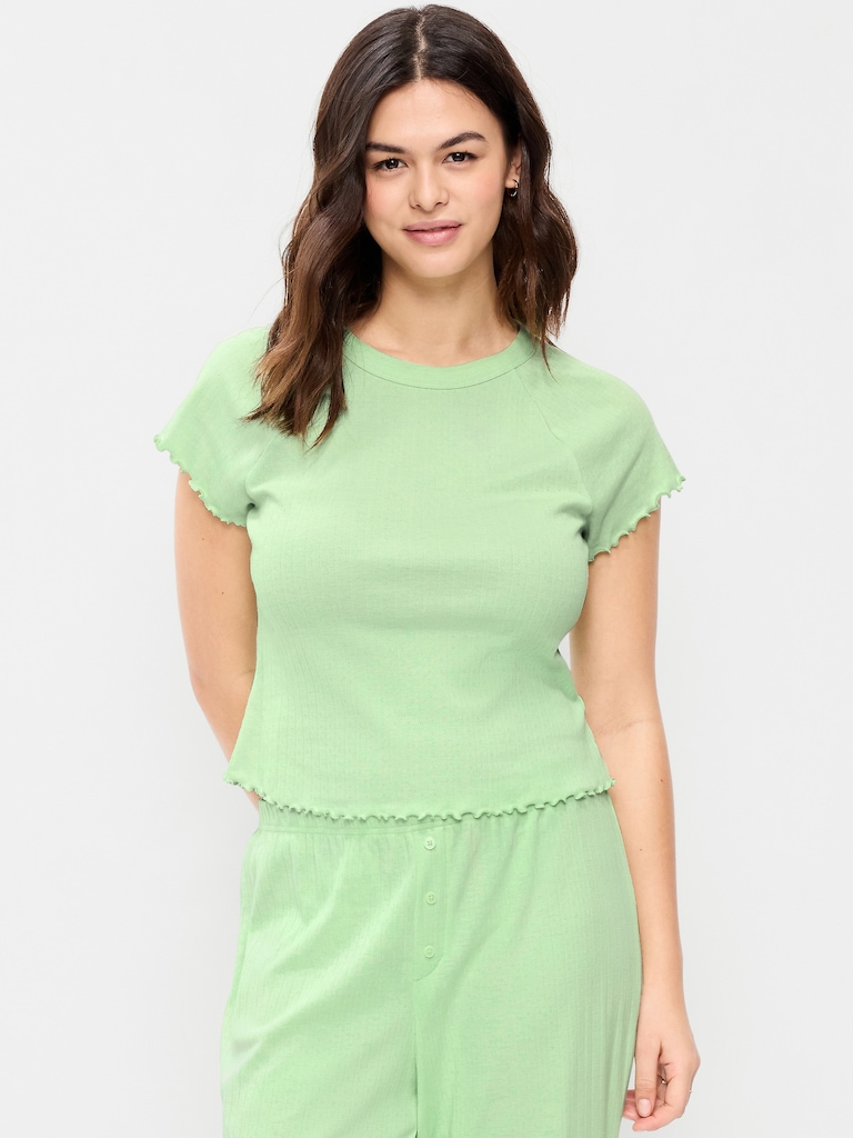 Short-Sleeve Pointelle Sleep Top