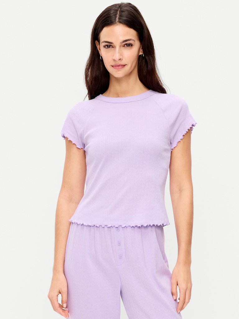 Short-Sleeve Pointelle Sleep Top