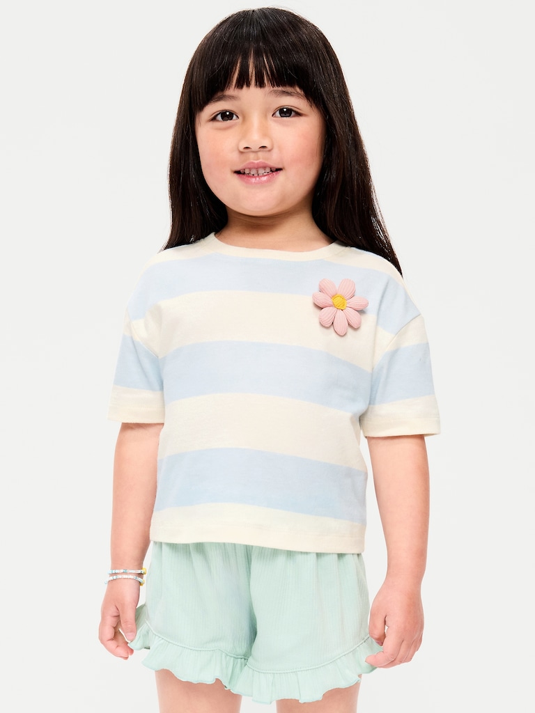 Boxy Short-Sleeve Applique T-Shirt for Toddler Girls