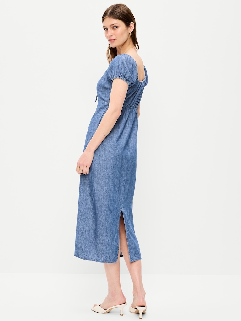 Short-Sleeve Scoop-Neck Midi Dress