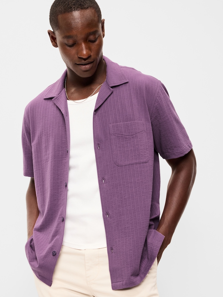 Short-Sleeve Textured Camp Shirt