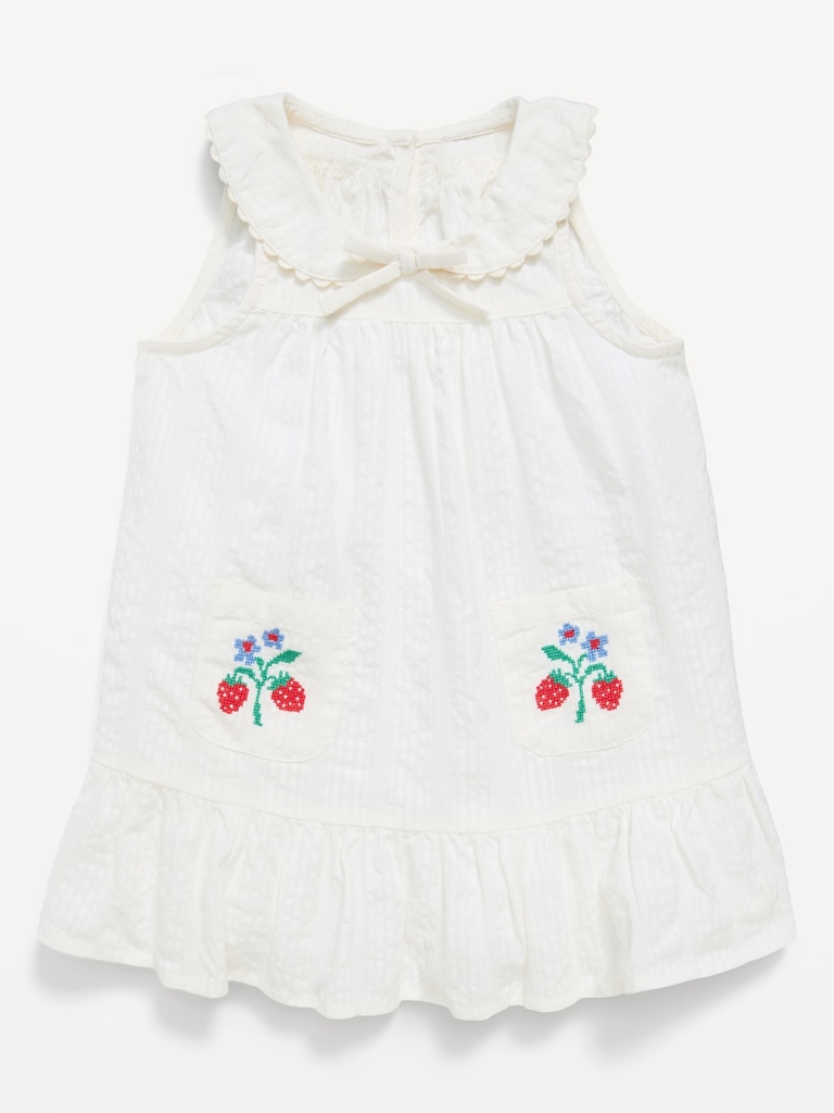 Sleeveless Collared Textured Seersucker Dress for Baby