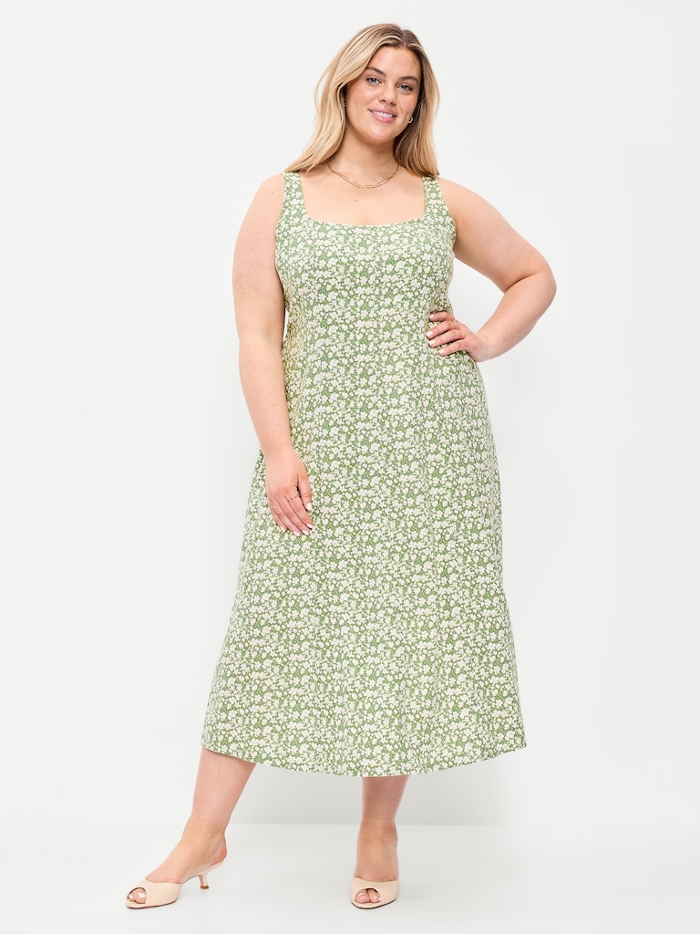 Fit & Flare Sleeveless Linen-Blend Midi Dress